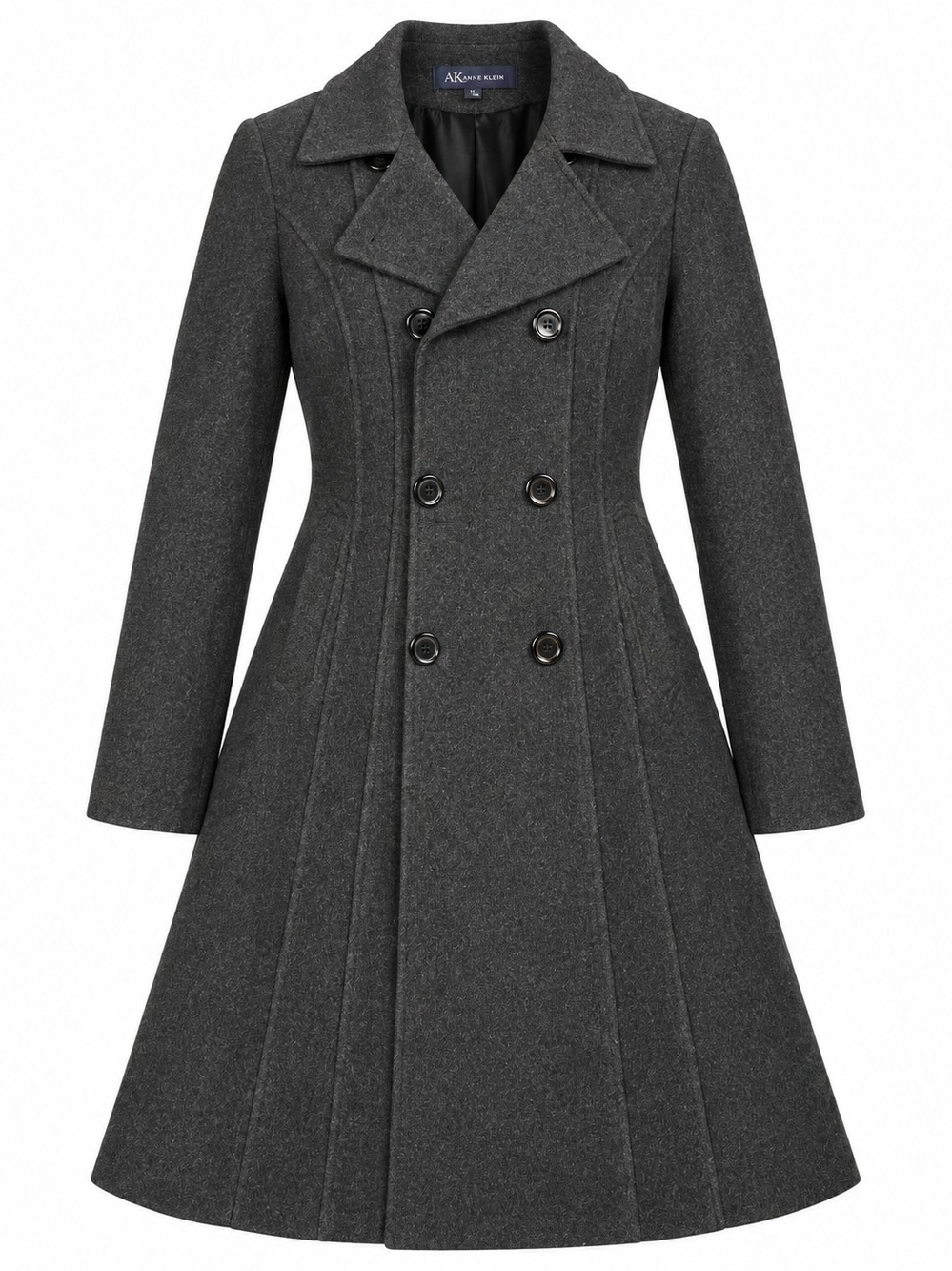 AK Anne Klein Women’s Charcoal Wool Blend Double Breasted Fit & Flare Coat